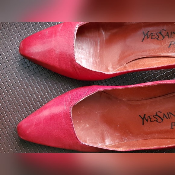 Vintage Yves Saint Laurent Burgundy Short Heels Size 7.5 Leather Sole Made Paris - Picture 9 of 11